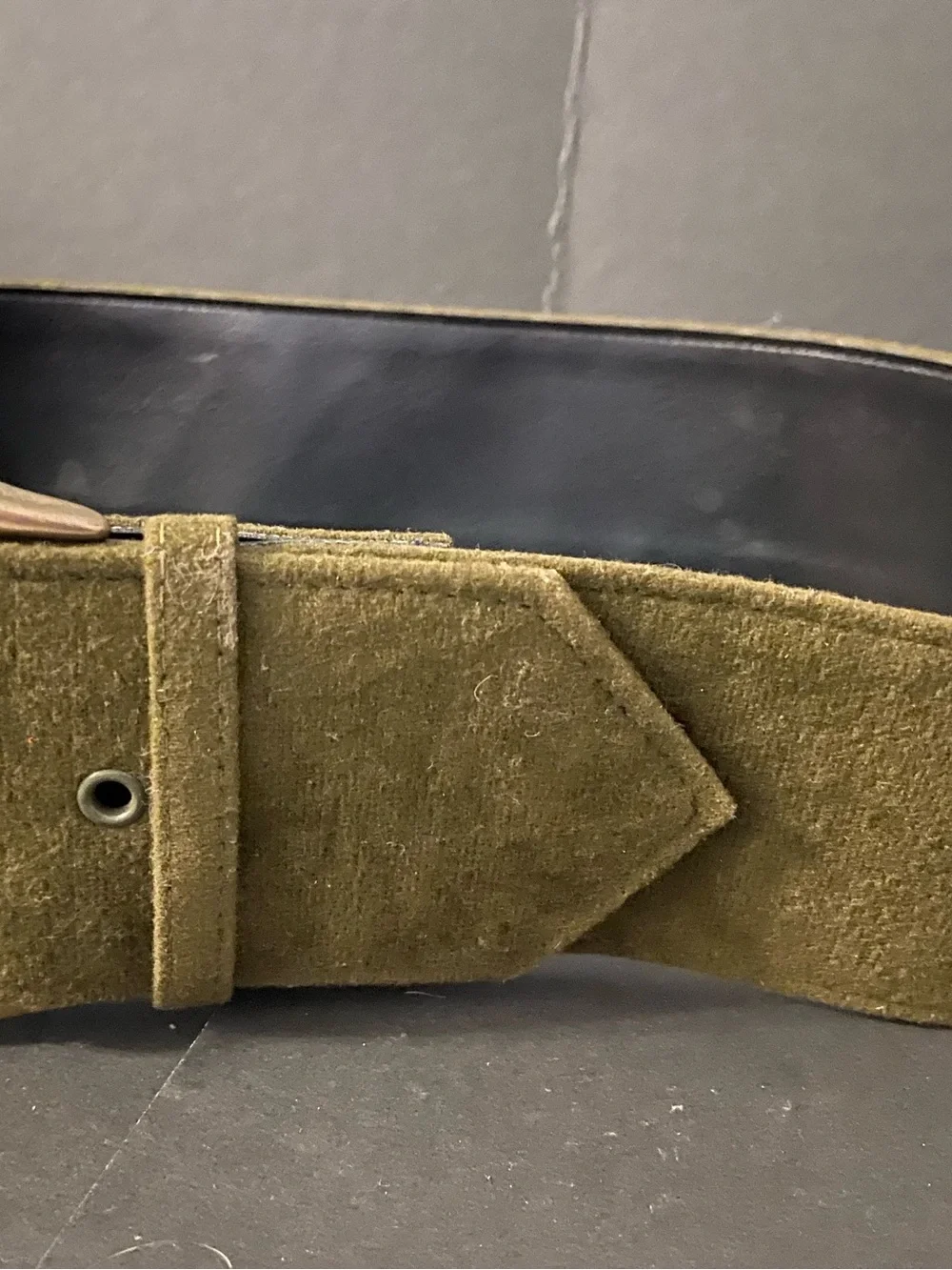 Vintage Chunky Green Leather Suede Belt with Large Copper Colored Buckle